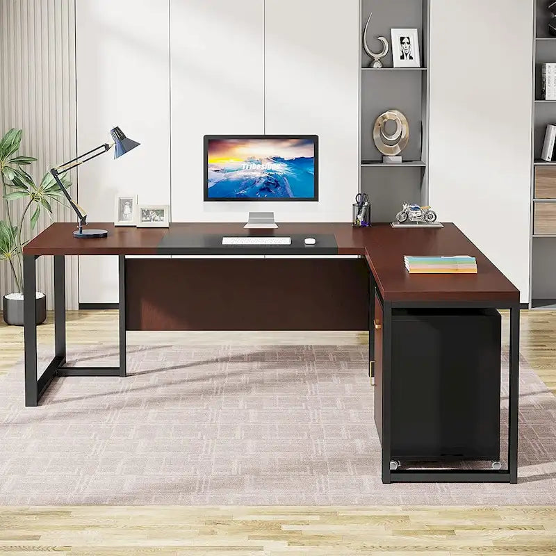 180 cm L-förmiger Chefschreibtisch mit mobilem Aktenschrank