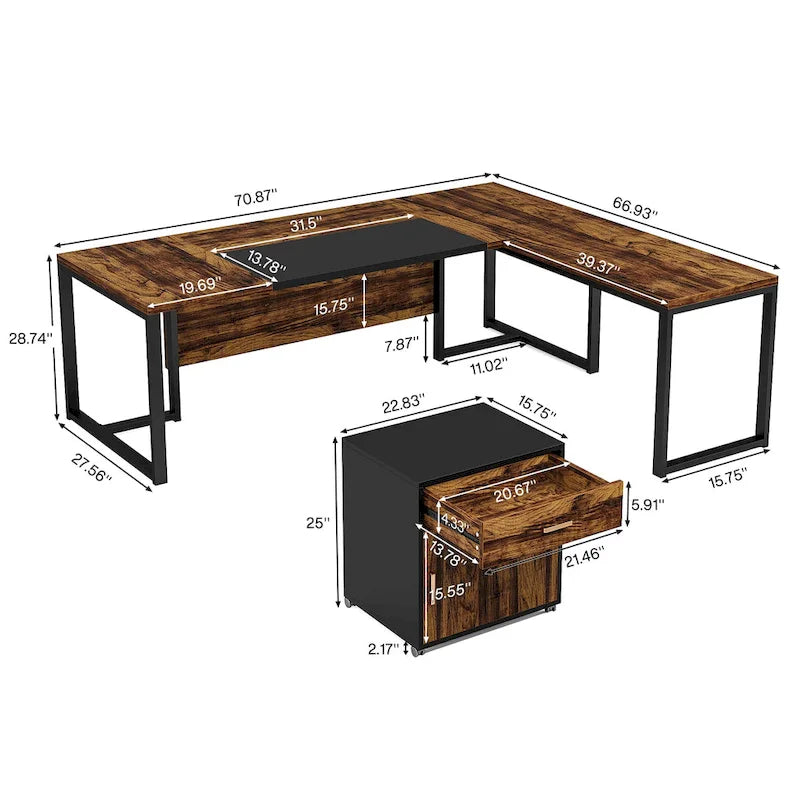 180 cm L-förmiger Chefschreibtisch mit mobilem Aktenschrank