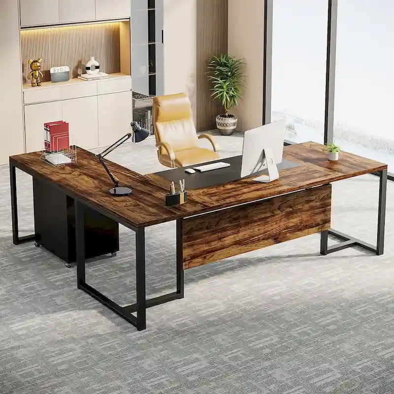 180 cm L-förmiger Chefschreibtisch mit mobilem Aktenschrank