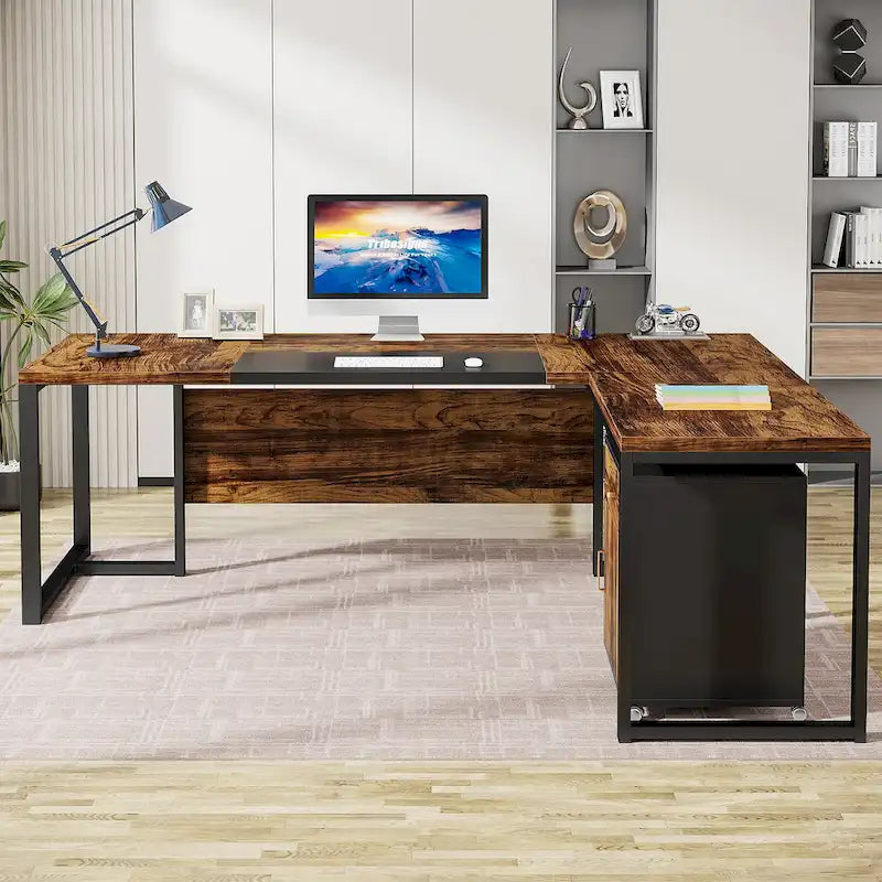 180 cm L-förmiger Chefschreibtisch mit mobilem Aktenschrank