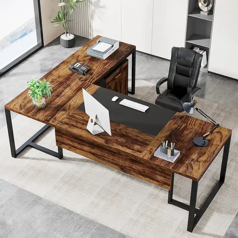 180 cm L-förmiger Chefschreibtisch mit mobilem Aktenschrank