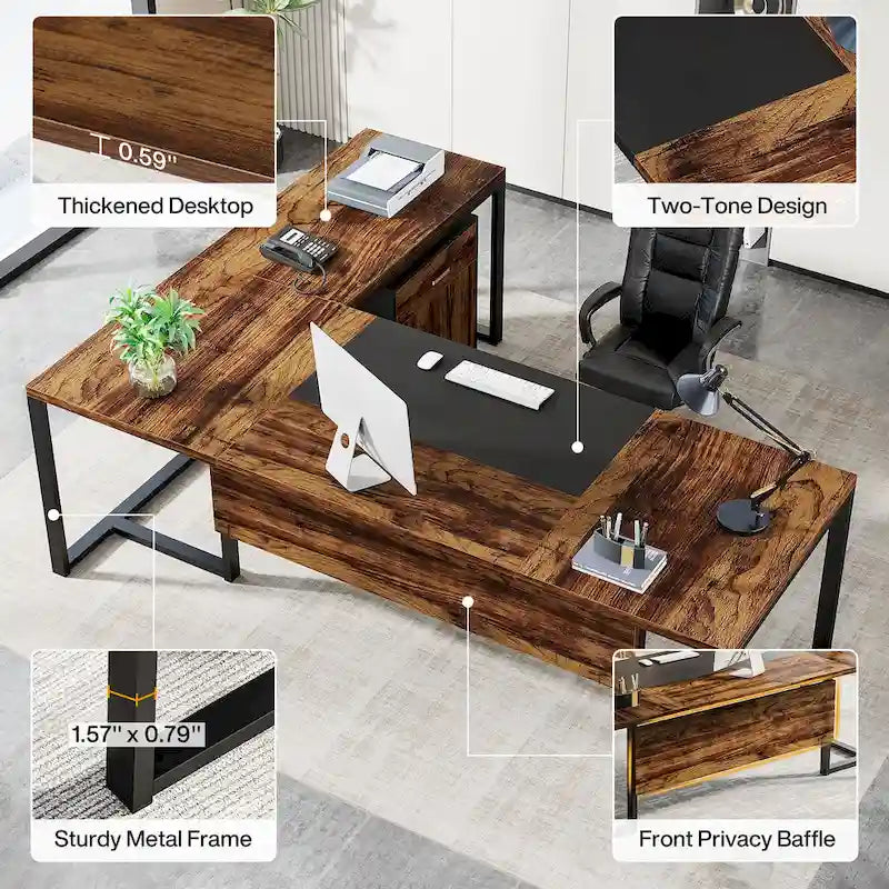 180 cm L-förmiger Chefschreibtisch mit mobilem Aktenschrank