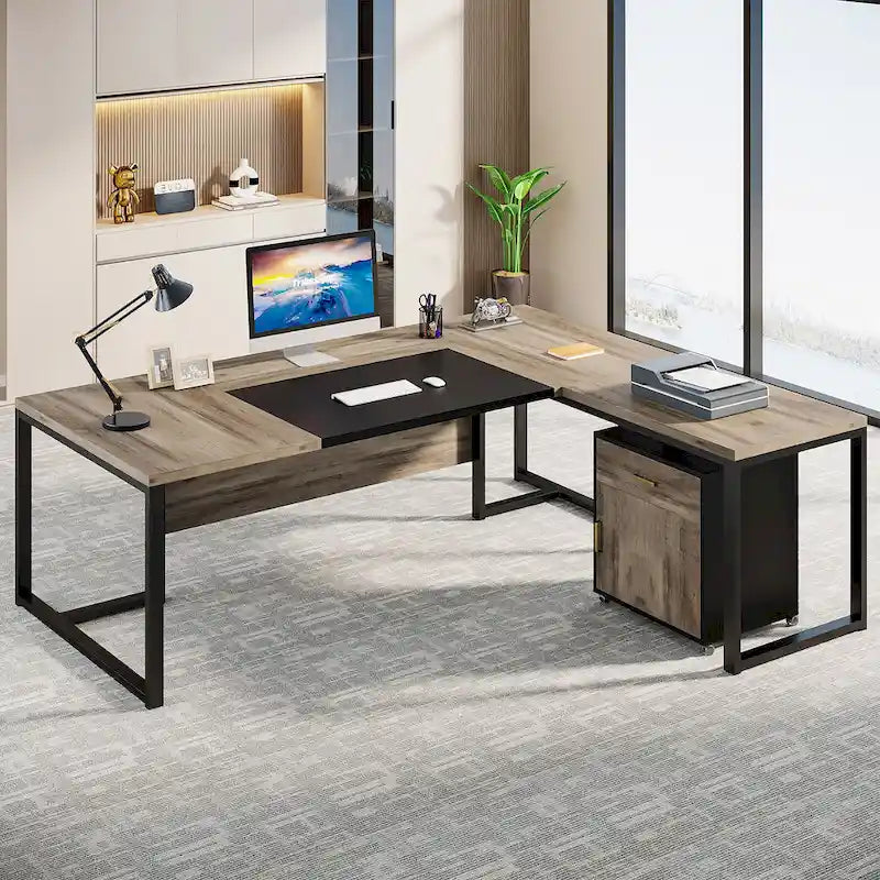 180 cm L-förmiger Chefschreibtisch mit mobilem Aktenschrank