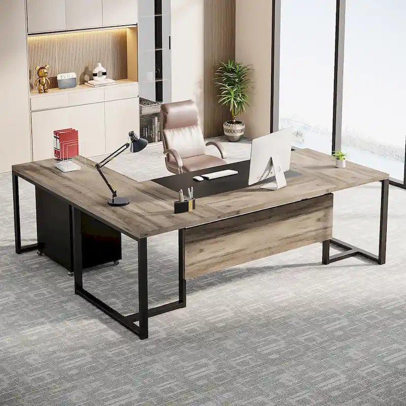 180 cm L-förmiger Chefschreibtisch mit mobilem Aktenschrank