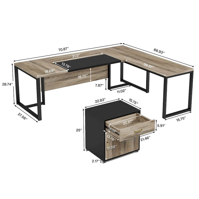 180 cm L-förmiger Chefschreibtisch mit mobilem Aktenschrank
