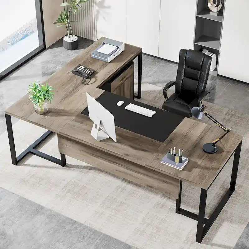 180 cm L-förmiger Chefschreibtisch mit mobilem Aktenschrank