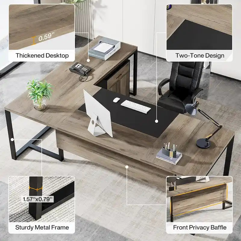 180 cm L-förmiger Chefschreibtisch mit mobilem Aktenschrank