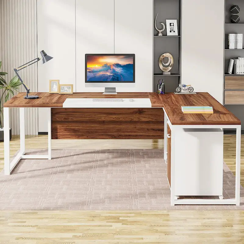 180 cm L-förmiger Chefschreibtisch mit mobilem Aktenschrank