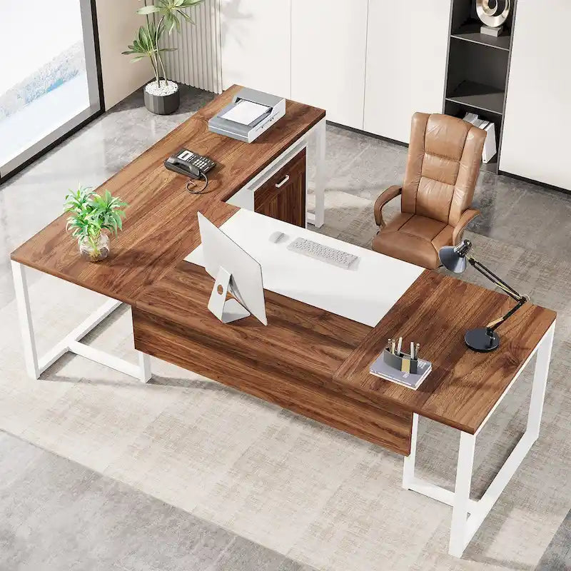 180 cm L-förmiger Chefschreibtisch mit mobilem Aktenschrank