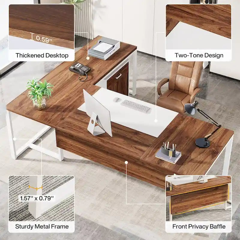 180 cm L-förmiger Chefschreibtisch mit mobilem Aktenschrank