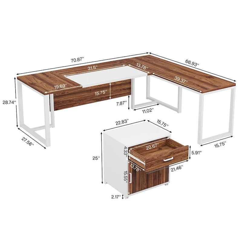180 cm L-förmiger Chefschreibtisch mit mobilem Aktenschrank