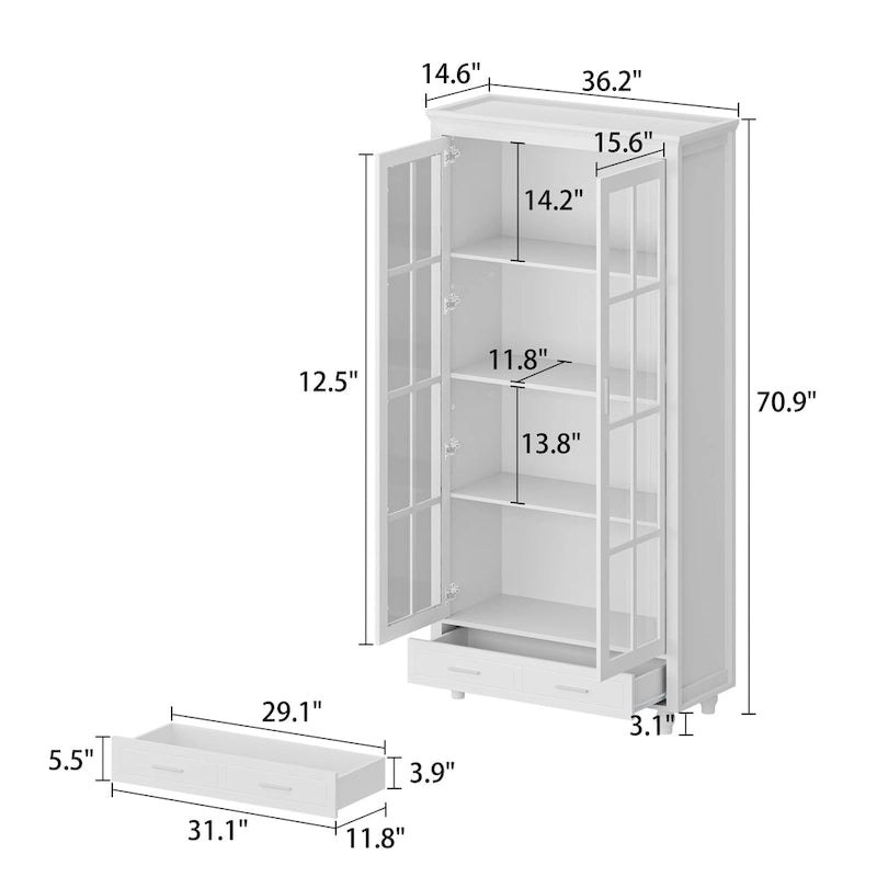 Weißes Bücherregal mit Glastüren Vitrine