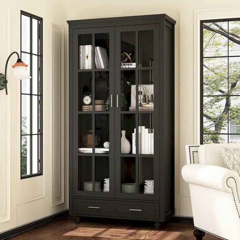 Weißes Bücherregal mit Glastüren Vitrine