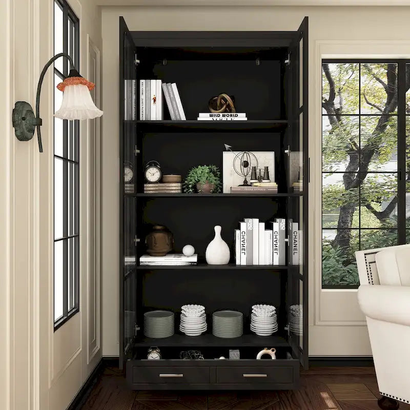 Weißes Bücherregal mit Glastüren Vitrine