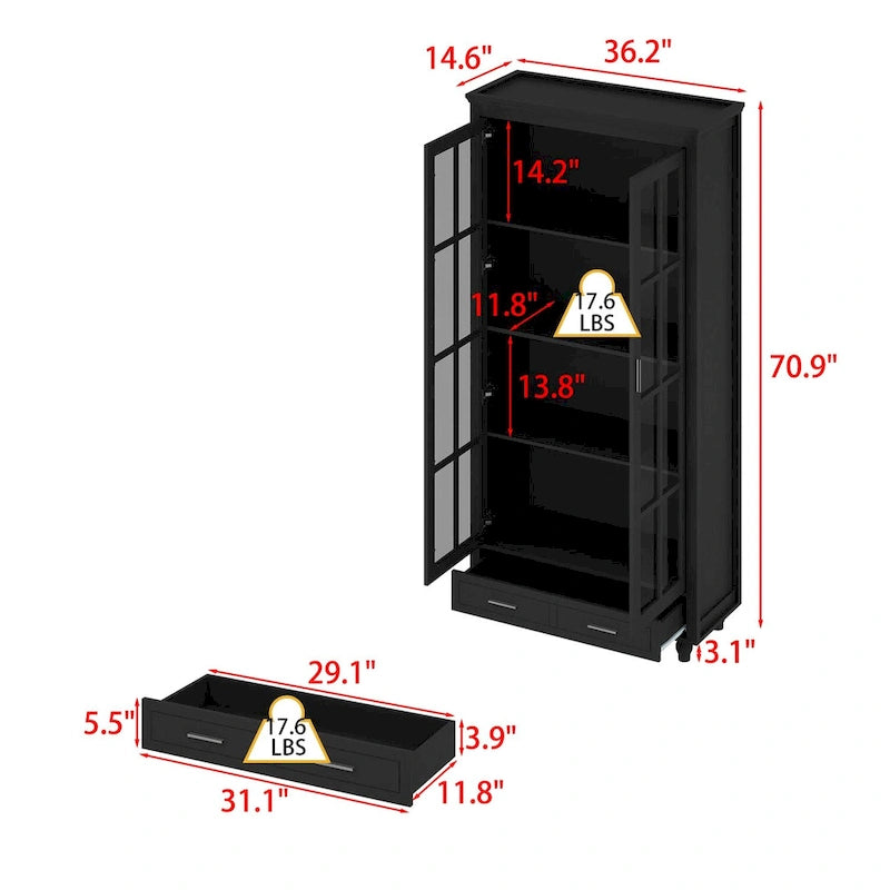 Weißes Bücherregal mit Glastüren Vitrine