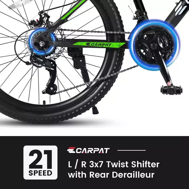 Okak 26 Zoll Mountainbike mit 21 Gängen und Scheibenbremsen, Kinder-Dirtbike mit Rahmen aus kohlenstoffreichem Stahl, Herrenfahrrad für Erwachsene & Jugendliche