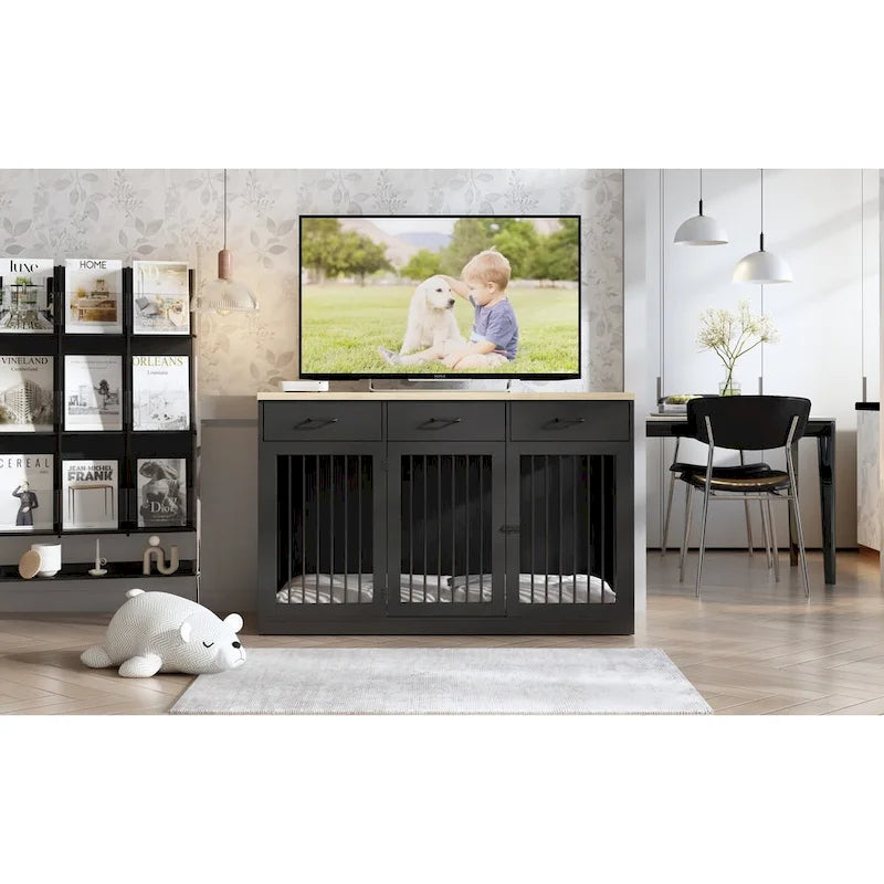 Moderne Hundebox für große Hunde mit Staufächern – elegantes Espresso-Finish