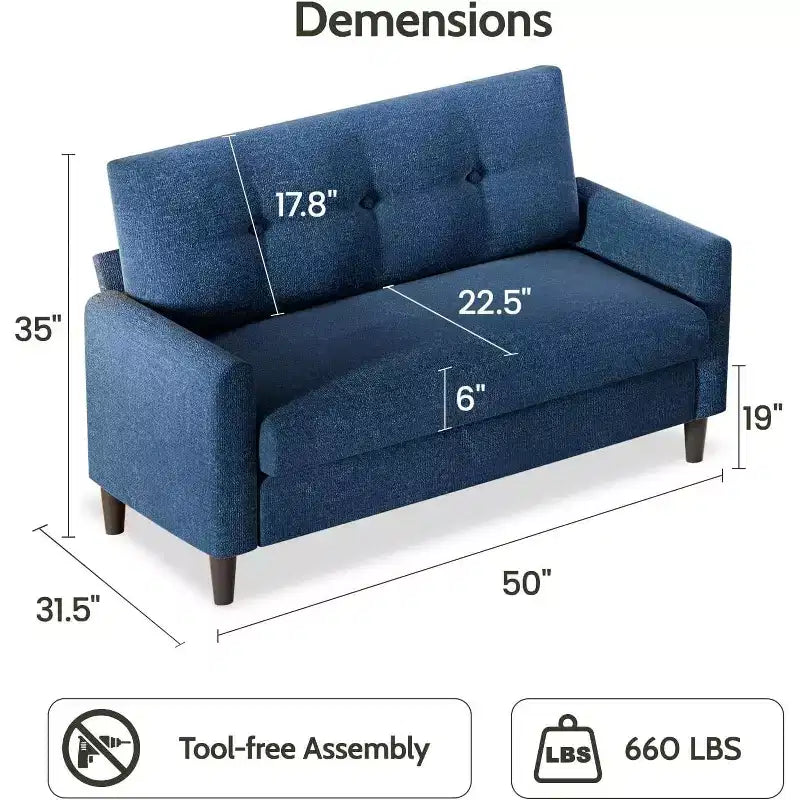 Dyonery 2-Sitzer-Sofa, Zweisitzer-Couch für Büro und kleine Räume, 61 cm tiefe Sitzfläche, FSC-zertifizierter Massivholzrahmen, werkzeugloser Aufbau