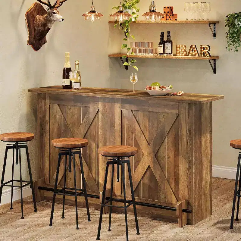 Lantine 160 cm Bartisch, 2-stufiger Bar-Schrank, Stehtisch mit Fußstütze für Küche, Bistro, Esszimmer, Wohnzimmer, Braun