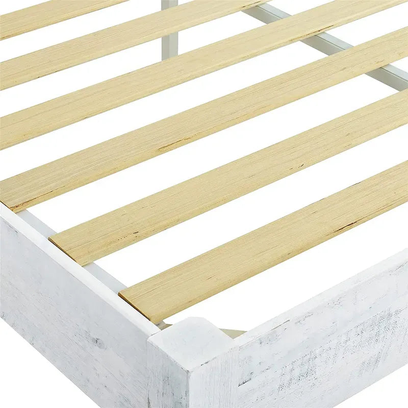 Massivholz Kiefer Rustikales Plattformbettgestell, gekalkt, Kingsize