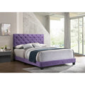 Lila Samt-Plattformbett mit Nagelbesatz, Queen-Size