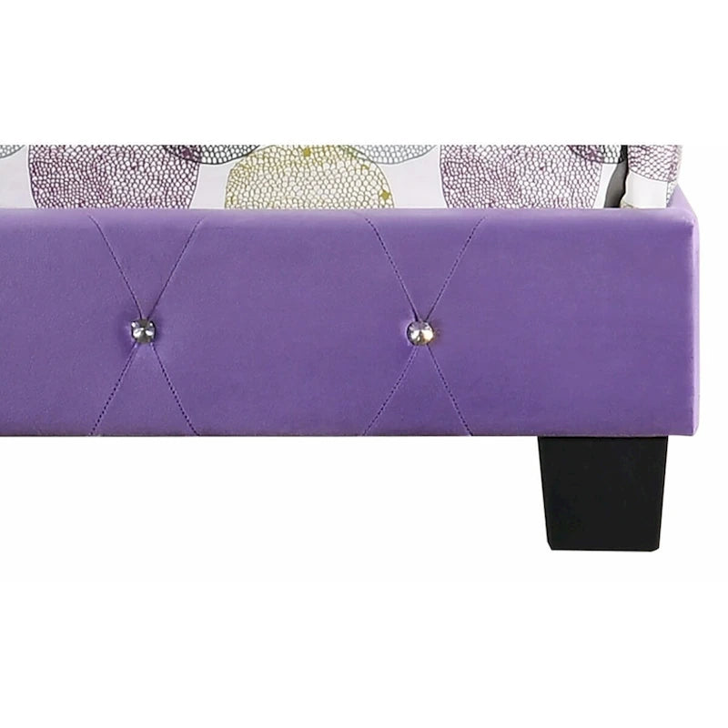 Lila Samt-Plattformbett mit Nagelbesatz, Queen-Size