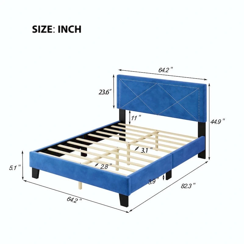 Gepolstertes Queen-Size-Bettgestell mit Nieten-Design