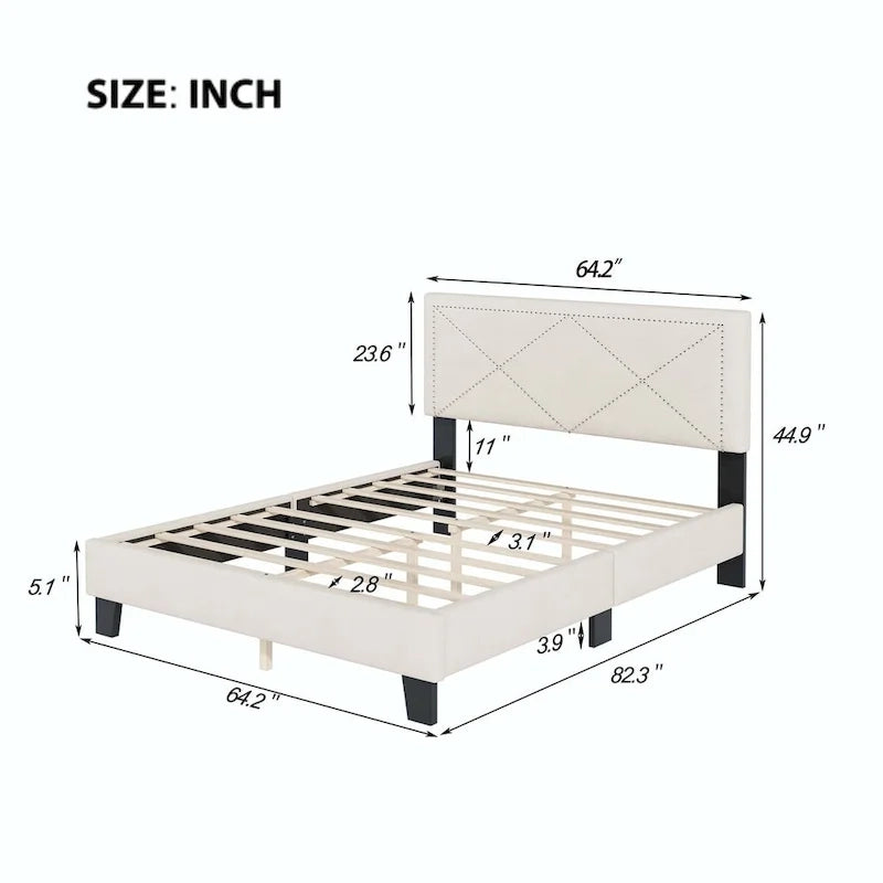 Gepolstertes Queen-Size-Bettgestell mit Nieten-Design