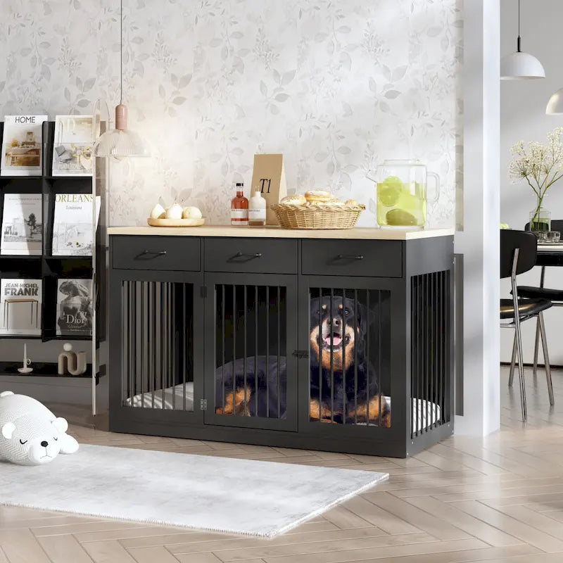 Moderne Hundebox für große Hunde mit Staufächern – elegantes Espresso-Finish