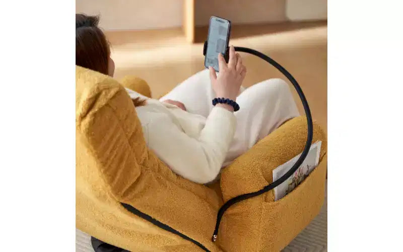 Gaming-Bodenstuhl, drehbarer Boden-Loungesessel mit Armlehnen & Handyhalterung, klappbarer Gaming-Loungesessel mit 5-stufiger Verstellbarkeit