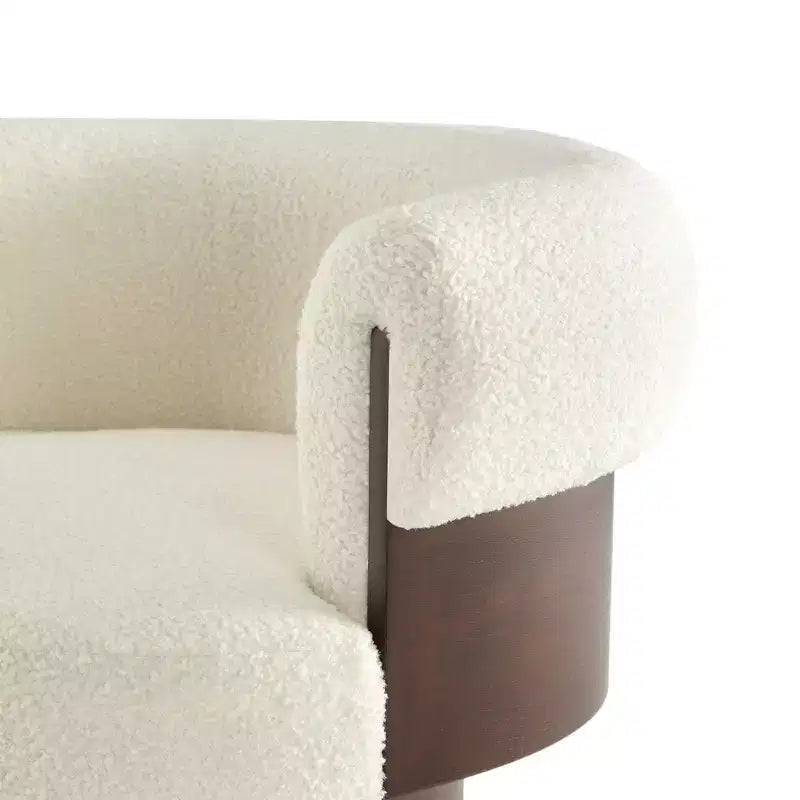 Whisen 360° drehbarer Fasssessel mit skulpturalem Bogenholzdesign, Massivholzrahmen, 32 breit, vielseitig für Wohnzimmer und Schlafzimmer einsetzbar