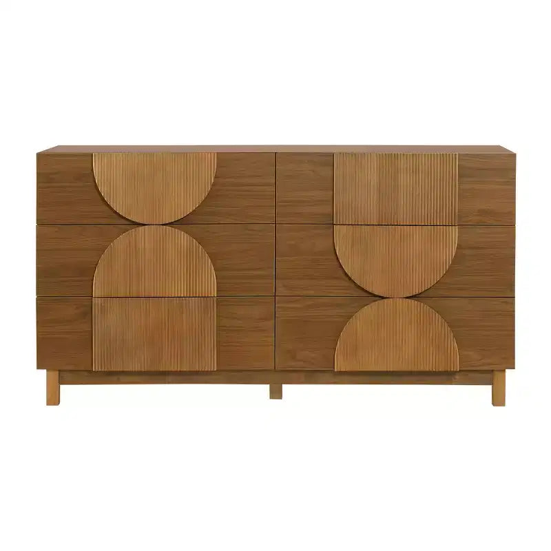 Moderne geometrische Kommode mit 6 Schubladen, breiter Aufbewahrungsschrank mit Halbkreis-Akzent für Schlaf- und Wohnzimmer