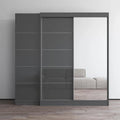 2-türiger Kleiderschrank mit Spiegel, Glasfront, 2-Personen (Grau / Schwarz / Weiß)