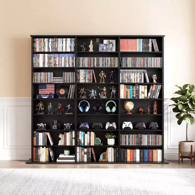 VEVOR Medienregal, 8-stöckiger DVD-Organizer, 55,91 x 8,66 x 51,18 Zoll Multimedia-Aufbewahrungsorganizer für CDs, DVDs, Bücher & Spiele, Schwarz