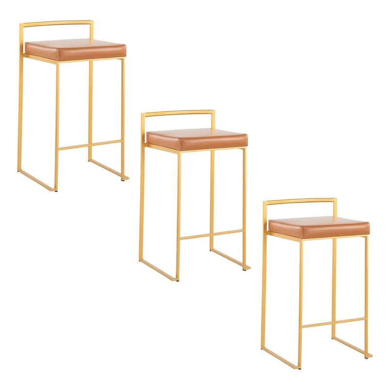 Goldener stapelbarer, vollverschweißter Barhocker, 3er-Set