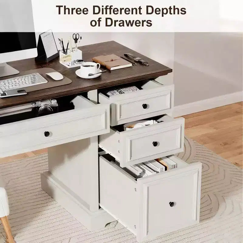 60-Zoll-Schreibtisch im Landhausstil fürs Homeoffice – Holzschreibtisch mit Schubladen und Stauraum im Schrank, rustikaler Schreibtisch für Arbeit und Studium
