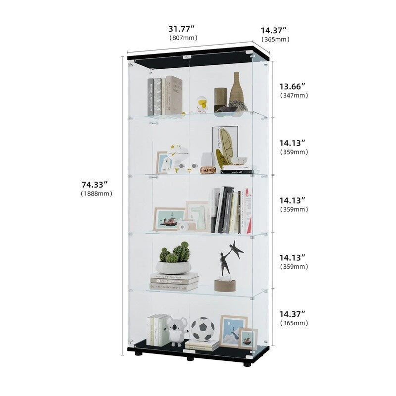 Glasvitrine mit 5 Ablagen, Doppeltür