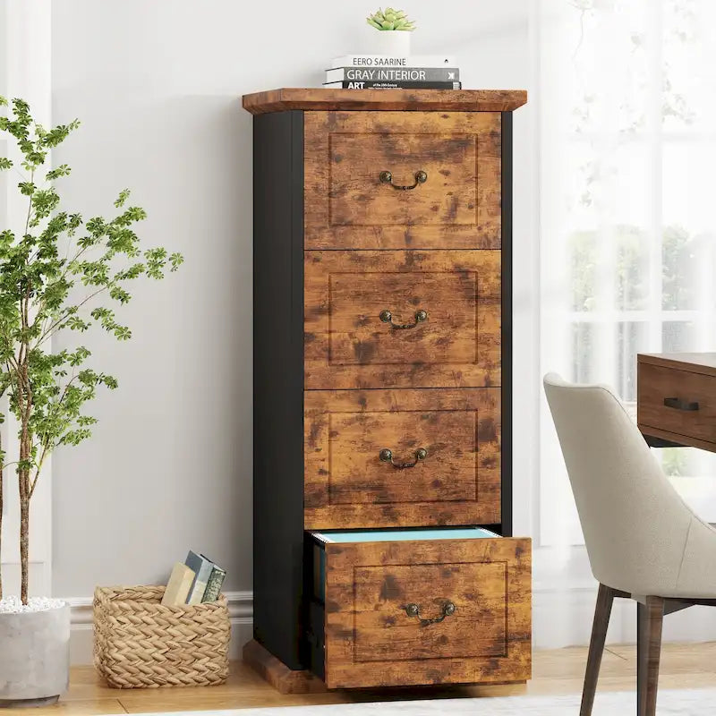 4-Schubladen-Aktenschrank für das Home-Office, Vertikaler Holz-Aktenschrank für A4/Letter-Format