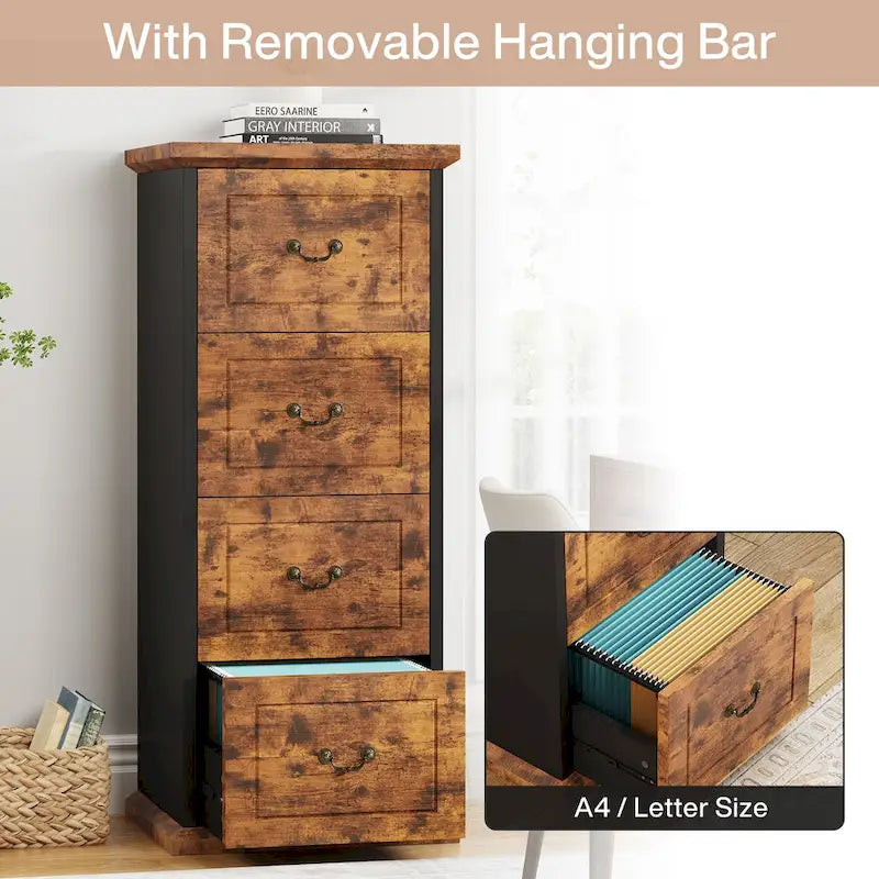 4-Schubladen-Aktenschrank für das Home-Office, Vertikaler Holz-Aktenschrank für A4/Letter-Format