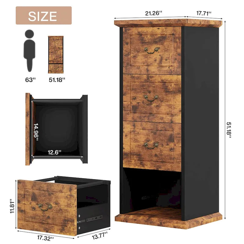 4-Schubladen-Aktenschrank für das Home-Office, Vertikaler Holz-Aktenschrank für A4/Letter-Format