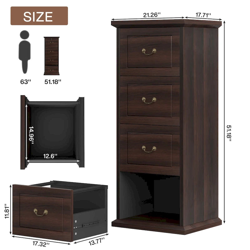 4-Schubladen-Aktenschrank für das Home-Office, Vertikaler Holz-Aktenschrank für A4/Letter-Format