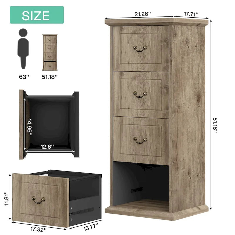 4-Schubladen-Aktenschrank für das Home-Office, Vertikaler Holz-Aktenschrank für A4/Letter-Format