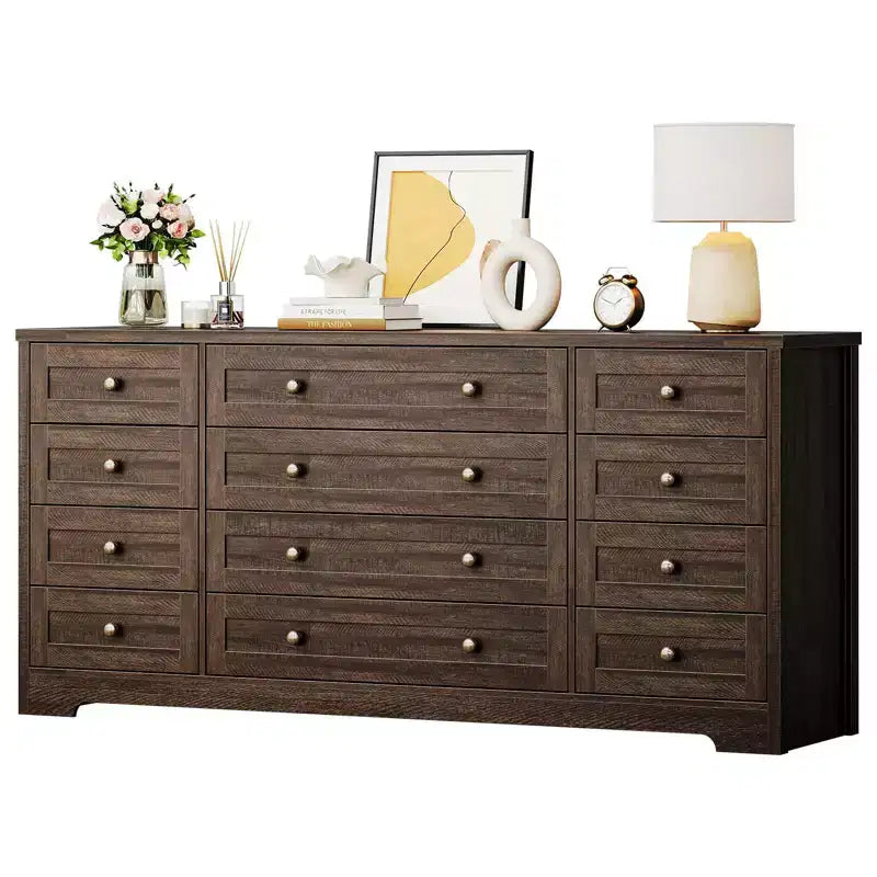 Kommode mit 12 Schubladen für das Schlafzimmer, aus Holz, moderner breiter TV-Ständer für 65-Zoll-Fernseher, Holz-Schubladenkommode, Landhausstil-Kleiderschrank für das Wohnzimmer