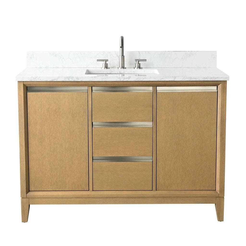 Vanity Art Badezimmerschrank mit Keramikwaschbecken und Platte aus technischem Marmor