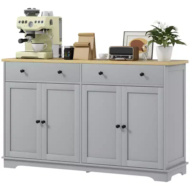 HOMCOM Sideboard-Buffetschrank mit Stauraum, moderner Küchenschrank mit 4 Türen, 2 Schubladen und 2 verstellbaren Einlegeböden, Kaffeebar-Schrank