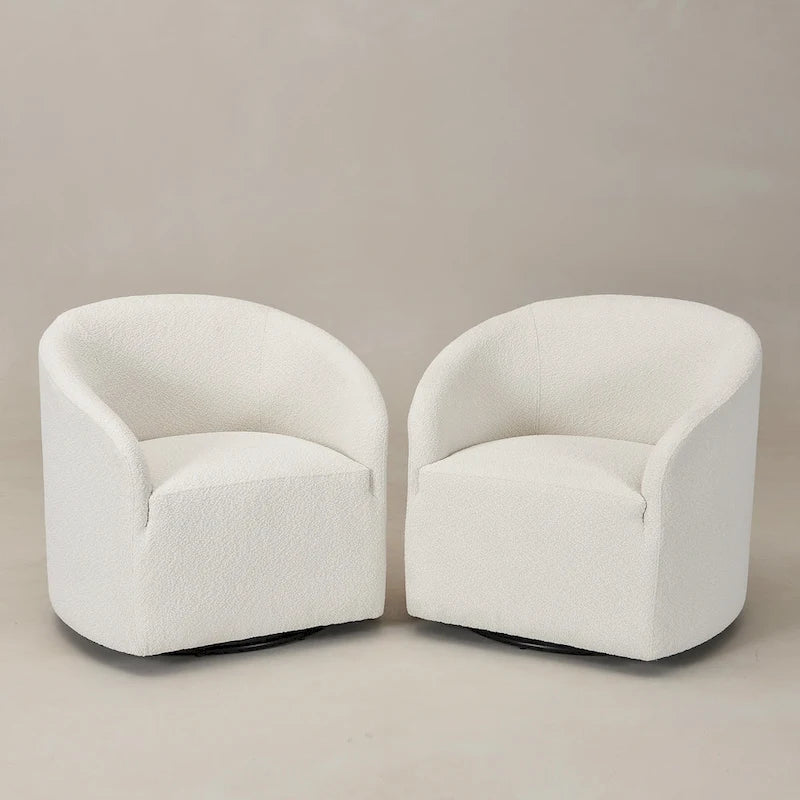 KINWELL 32 W Bouclé-gepolsterter drehbarer Fasssessel (2er-Set)