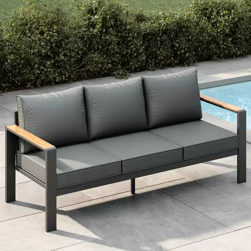 Aluminium-Terrassenmöbel-Set, Outdoor-Ecksofa mit 5 dicken Kissen, 4 Armlehnen & Couchtisch für Garten, Terrasse, Hinterhof