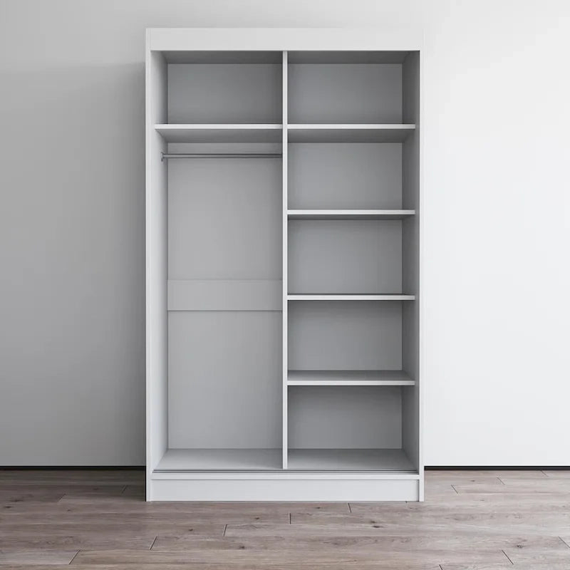 Spiegel-Kleiderschrank mit 2 Türen in Hochglanz-Optik | 120 oder 150 cm breit