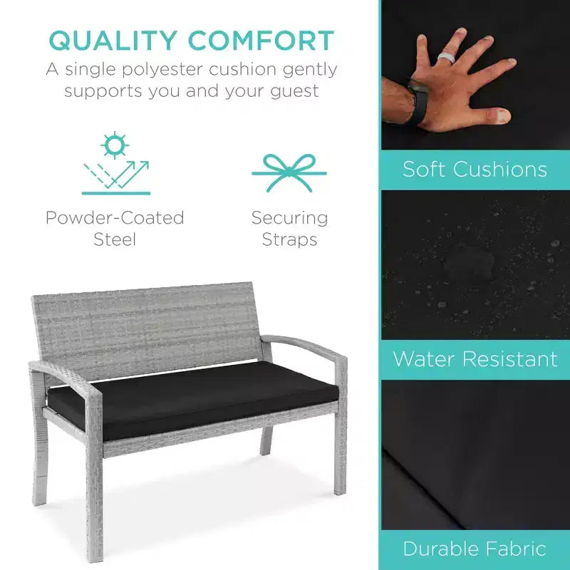 Best Choice Products 2-Sitzer-Outdoor-Korbsitzbank für Garten, Terrasse und Veranda mit 700-lb-Tragkraft und Polster