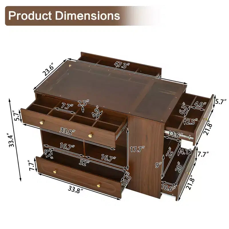Kleiderschrank-Insel mit 6 Schubladen, Glas-Präsentationsplatte & offenen Regalen